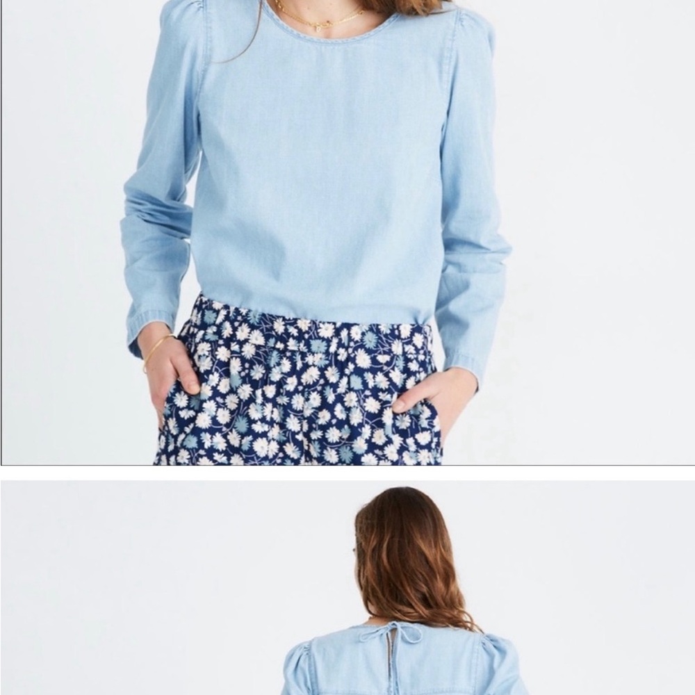 Madewell denim puff sleeve swing shirt size XS